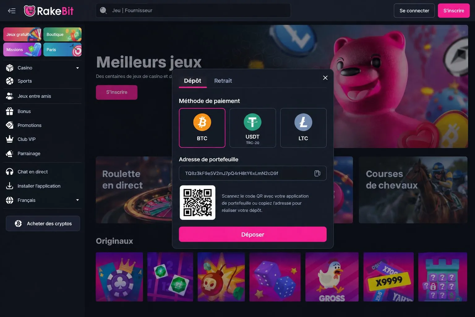 Dépôts et retraits en cryptomonnaies — casino en ligne crypto