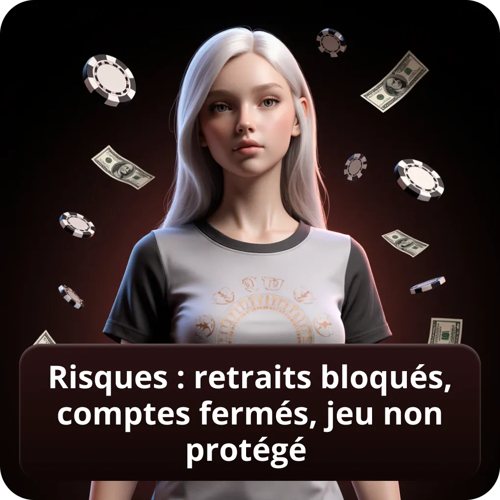 Risques : retraits bloqués, comptes fermés, jeu non protégé